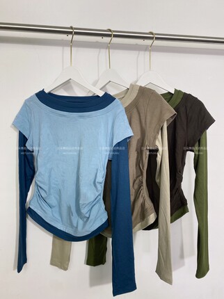 现代舞形体服修身长袖套指撞色针织罗纹棉上衣练功服秋冬舞蹈服女