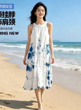 夏季海边度假旅游母女连衣裙长裙沙滩裙情侣