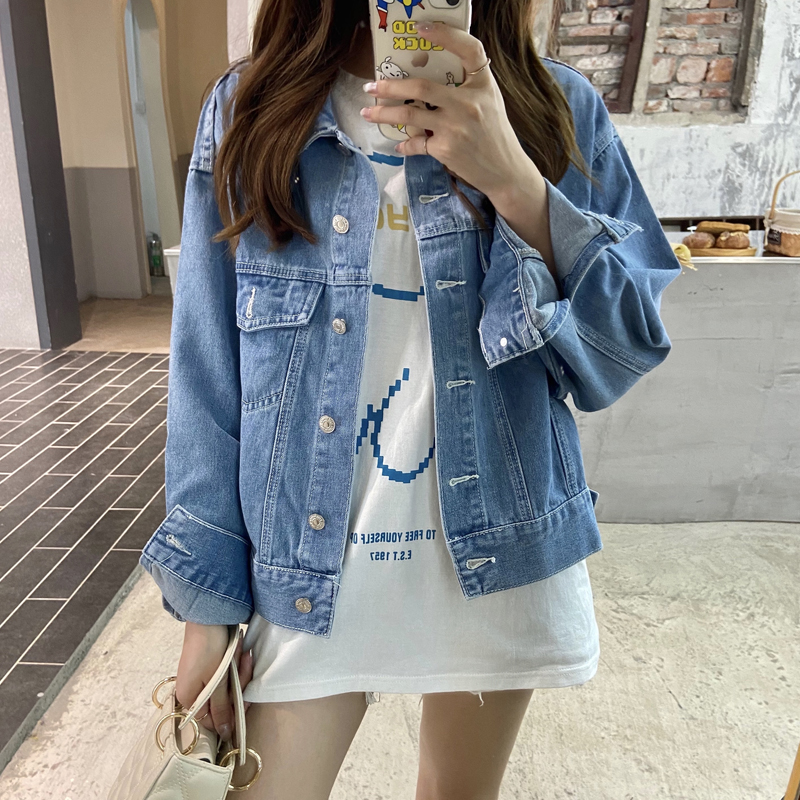 實拍實價春季新款短外套學生寬鬆牛仔外套女