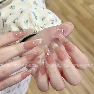 裸色腮红猫眼法式 Vivian新款 堆钻纯手工穿戴甲31款 人间白茶