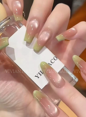 【一抹绿】Vivian春夏绿色法式猫眼气血感玻璃珠手工穿戴甲210款