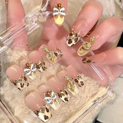 新年款香槟拼钻金色猫眼穿戴甲