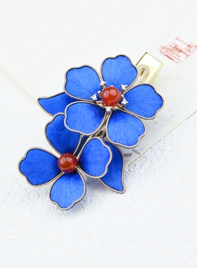 蓝恋-非遗绒花蚕丝边夹发头饰中式礼物刘海大衣国风质感百搭发夹