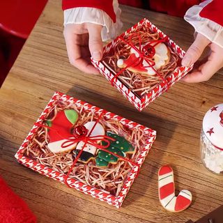圣诞节千鸟格糖霜饼干包装盒烘焙手工巧克力曲奇透明盒子礼盒纸盒