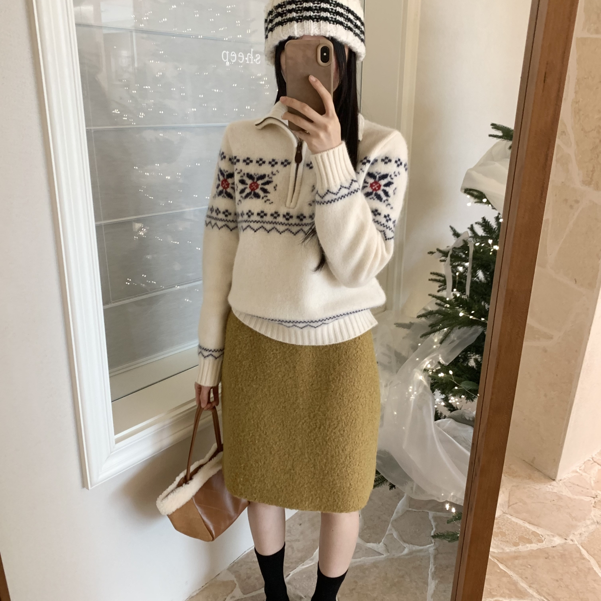 SHEEP.-韩系羊毛费尔岛半拉链保暖毛衣（含40羊毛）