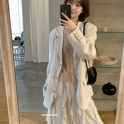 IMISS-26年早春韩标高品质亚麻宽松西装(有垫肩)