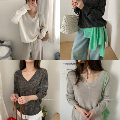 想象SAILORMOON -26年早春韩系V领宽松休闲显瘦针织衫