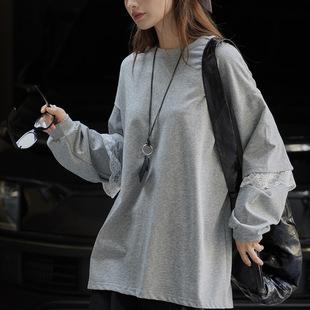 卢浮Sei韩版 休闲简约蕾丝花边拼接卫衣卫衣