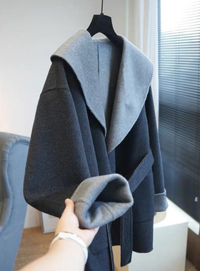 TOO家-带呢大衣女中长款毛呢外套冬羊毛外套(配腰带)