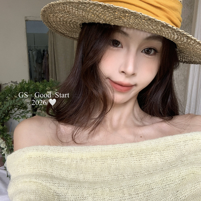 GS.GOOD START-一字肩太撩了～春夏温柔纯欲简约慵懒长袖针织小衫