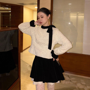 小衫 25冬韩国财阀千金重工亮片飘带长袖 OPEN NEW