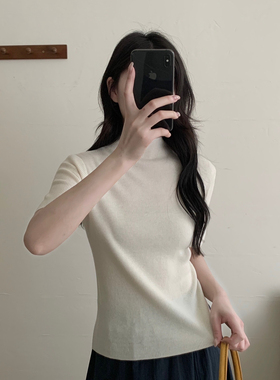 MUUTIS牧缇-春韩系简约百搭短袖半高领全羊毛针织衫
