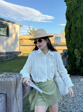 MADEIN OST-26年早春轻法式度假镂空自调节下摆针织开衫