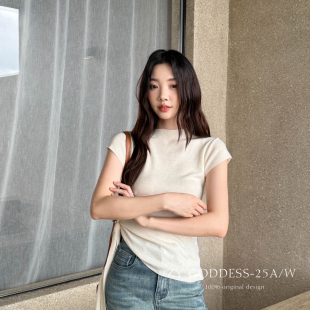含30羊毛 小衫 极简软糯亲肤设计感侧绑带小飞袖 百搭基础短袖