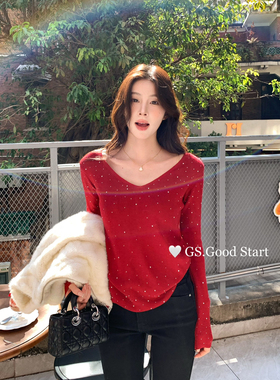 GS.GOOD START-爱松弛版型巨舒服冬纯欲烫钻v领百搭打底针织小衫