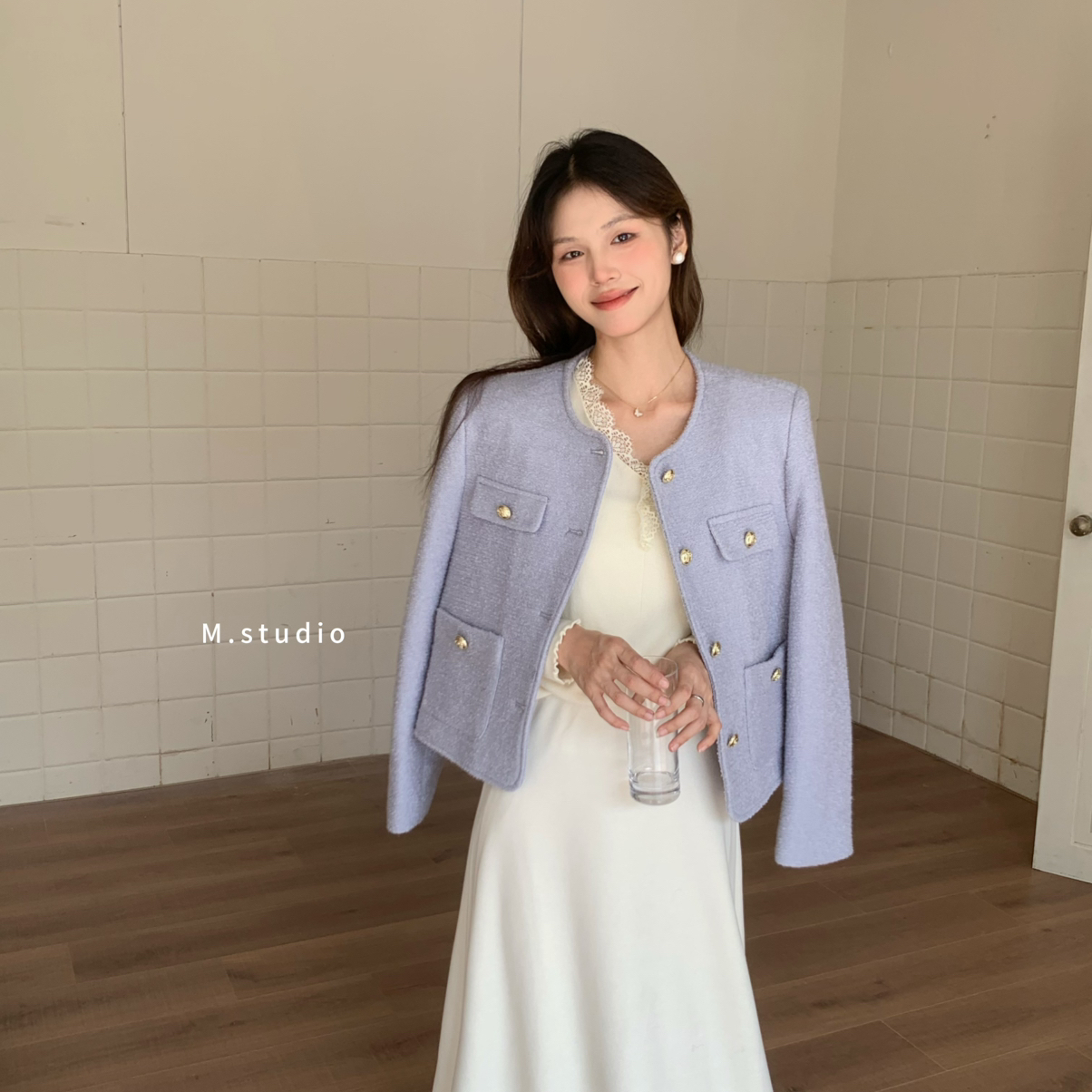 MSTUDIO漫莎-高级细闪毛呢内里加棉保暖棉服外套