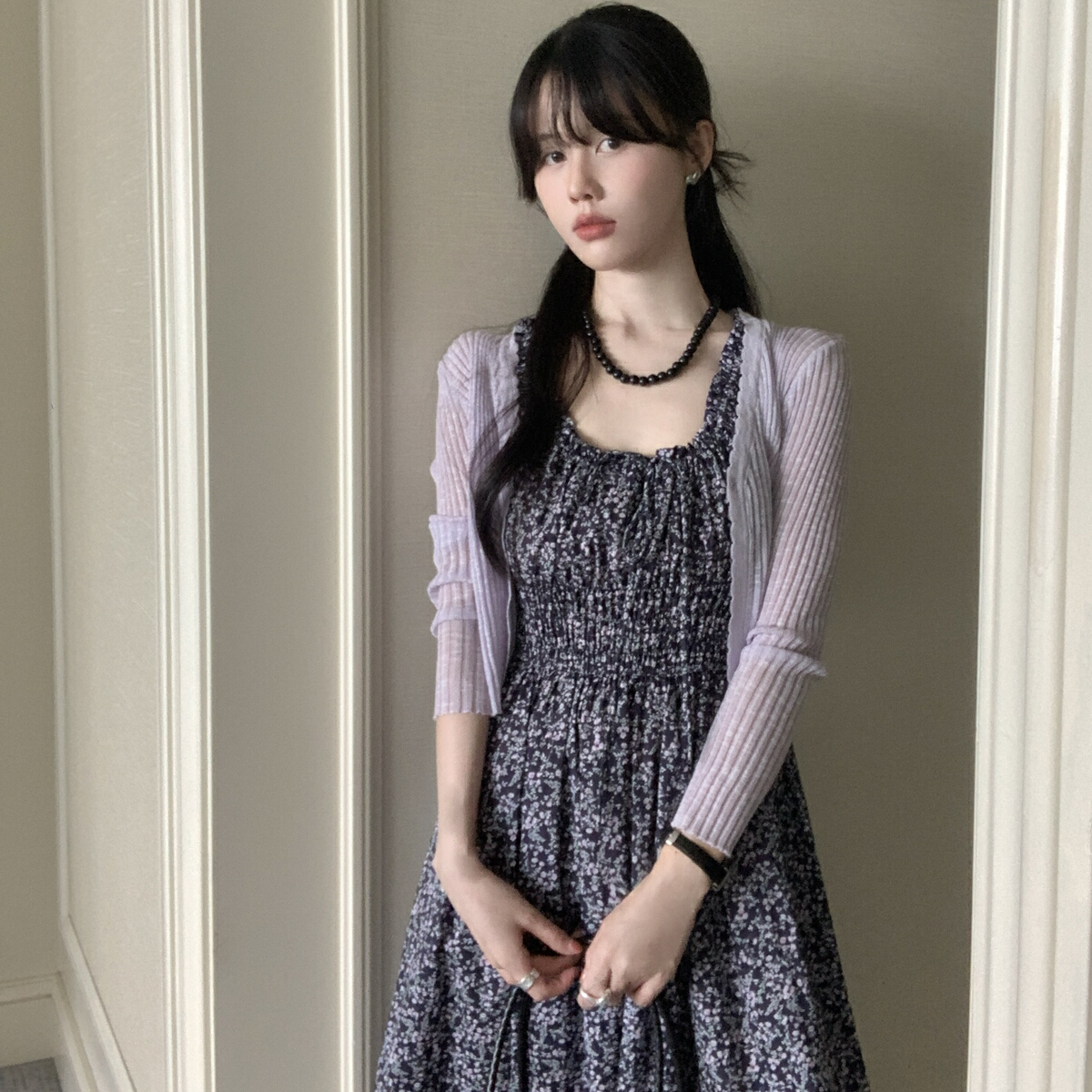 DARA ROSE-搭配超美温柔仙气气质百搭坑条纹防晒衫单排扣针织开衫