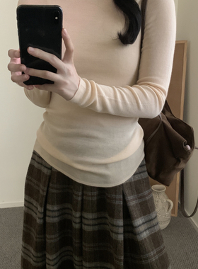 MUUTIS牧缇-一体圆领修身羊毛打底衫（含100绵羊毛）(可机洗扬子