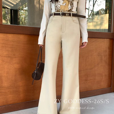 ZY GODDESS-韩版简约通勤百搭不贴腿显瘦阔腿微喇休闲裤(配腰带)