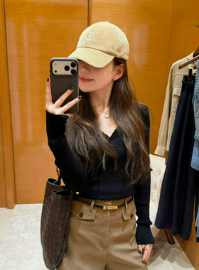 EASE-26年早春法式复古V领交叉修身针织衫(高品质丝光羊毛)