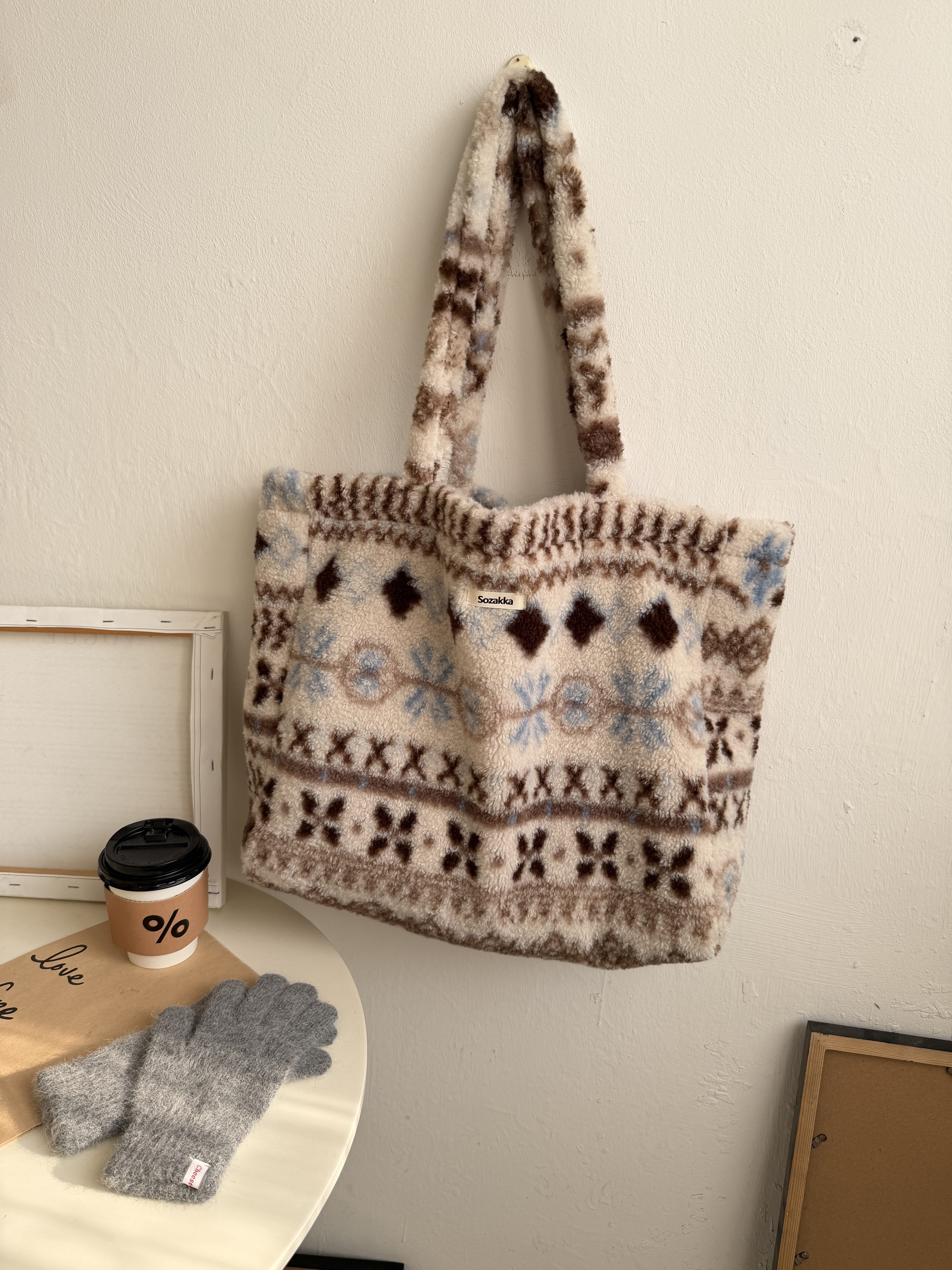 2025冬新款可爱雪花毛绒单肩包包大容量韩版托特包女书包通勤包