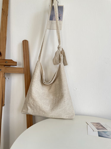 松弛文艺斜挎包棉麻中型