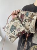 夏季 复古可爱猫咪小挎包手机包包小方包文艺森系拉链 新款