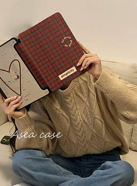 Asea高级感小众ins复古红色格纹平板保护壳适用苹果ipad10.2寸ipad9保护套2021带笔槽三折支架防摔少女心