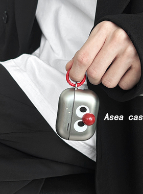Asea可爱ins立体搞怪红鼻子适用airpods pro2挂绳耳机套苹果二/三/4代小众电镀银色保护壳女个性男硅胶