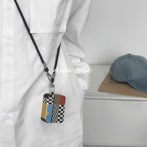 复古几何airpods斜跨耳机壳皮质