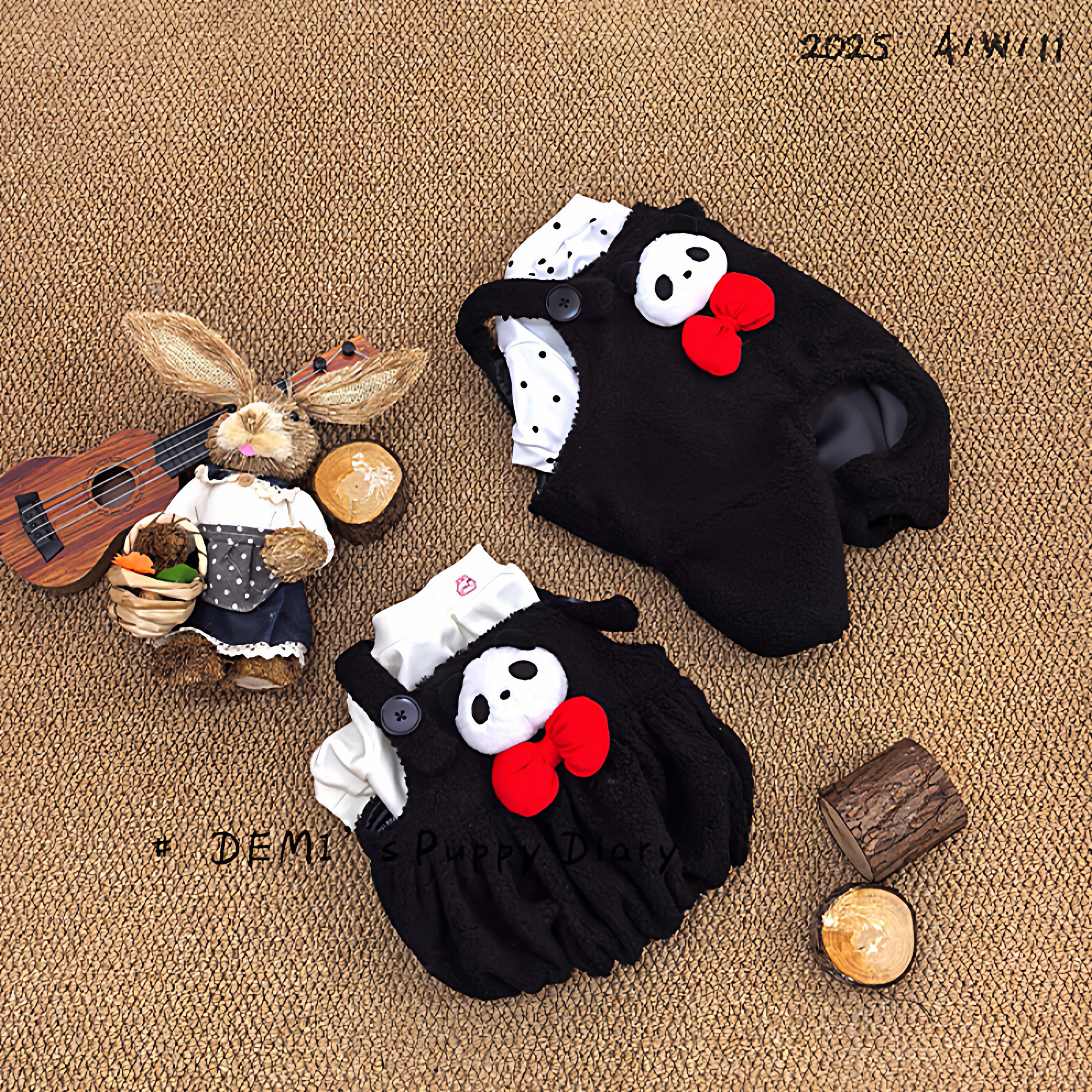 DEMI原创定制羊羔绒背带裤宠物法斗巴哥英斗恶霸可爱黑色小熊猫裙