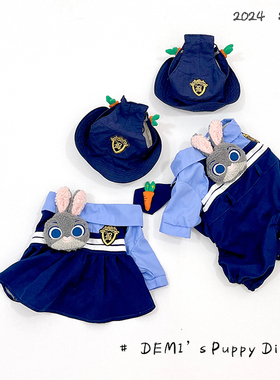 DEMI原创定制宠物法斗巴哥英斗恶霸兔子警官制服公主裙卡通四脚裤