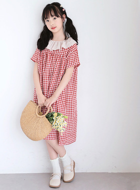 童装女童连衣裙2026新款夏季儿童洋气时髦格子裙子中大童休闲长裙
