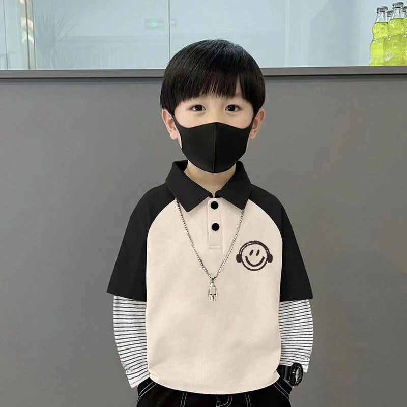 男童长袖假两件POLO领2025春秋新款韩版儿童装中大童男孩翻领体恤