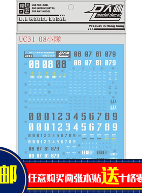 人气热销UC31大林HG 1/144 UC08小队吉姆 陆战型狙击吉姆专用水贴