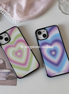 SINGSTORE 韩国ins小众设计晕染朦胧渐变爱心适用iphone16苹果14手机壳15promax新款黑边防摔硅胶软壳13/12女