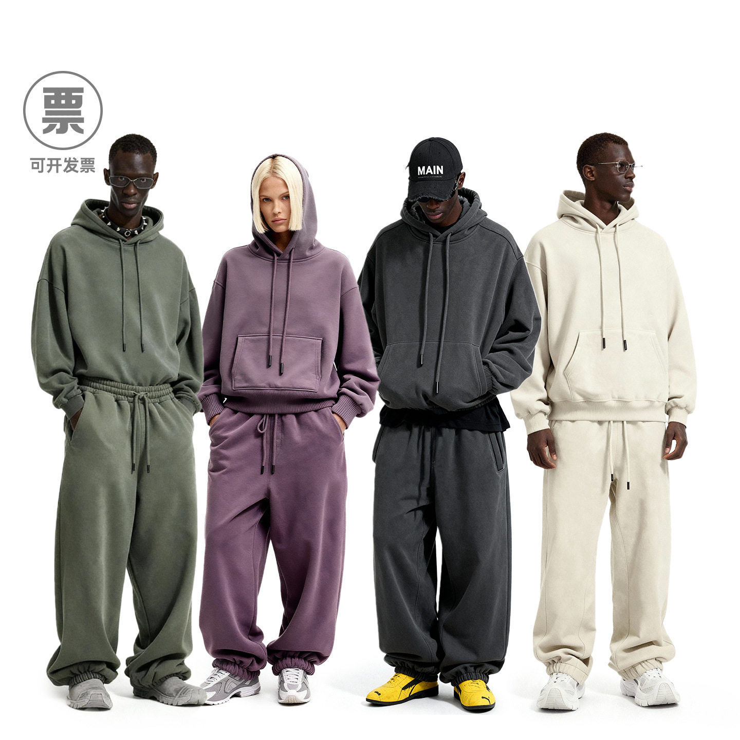 捷展男装|美式连帽套装25冬季新品加绒加厚10色抓绒卫衣卫裤男女