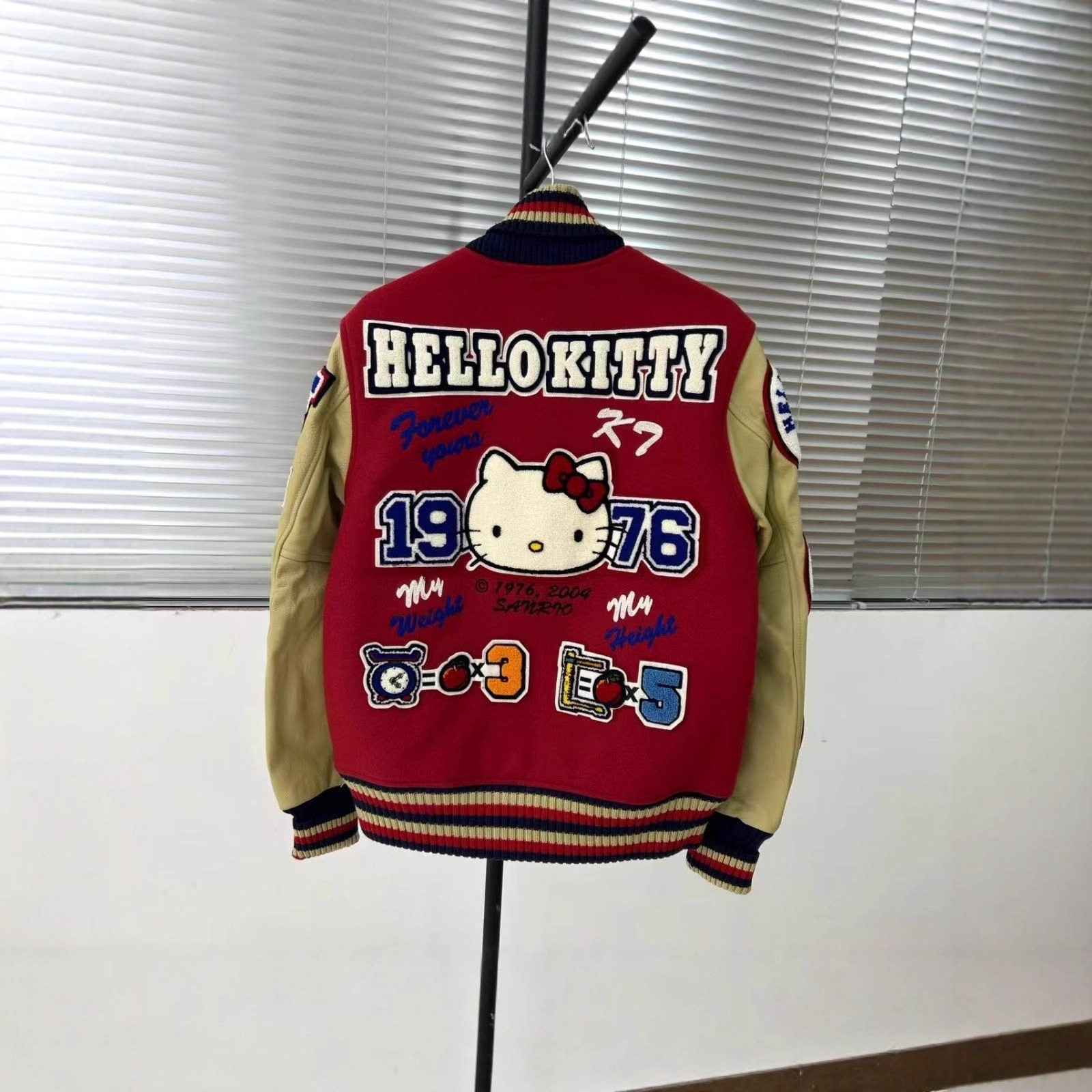 【现货】顶配版深酒红色KT猫美式刺绣棒球服男女夹克外套