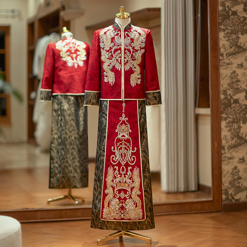 男士秀禾服2025新款中式接亲礼服复古重工唐装冬季新郎婚服龙凤褂