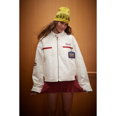 STAFFPICK美式复古皮衣机车潮酷棉服冬季街头撞色夹棉皮棉衣外套