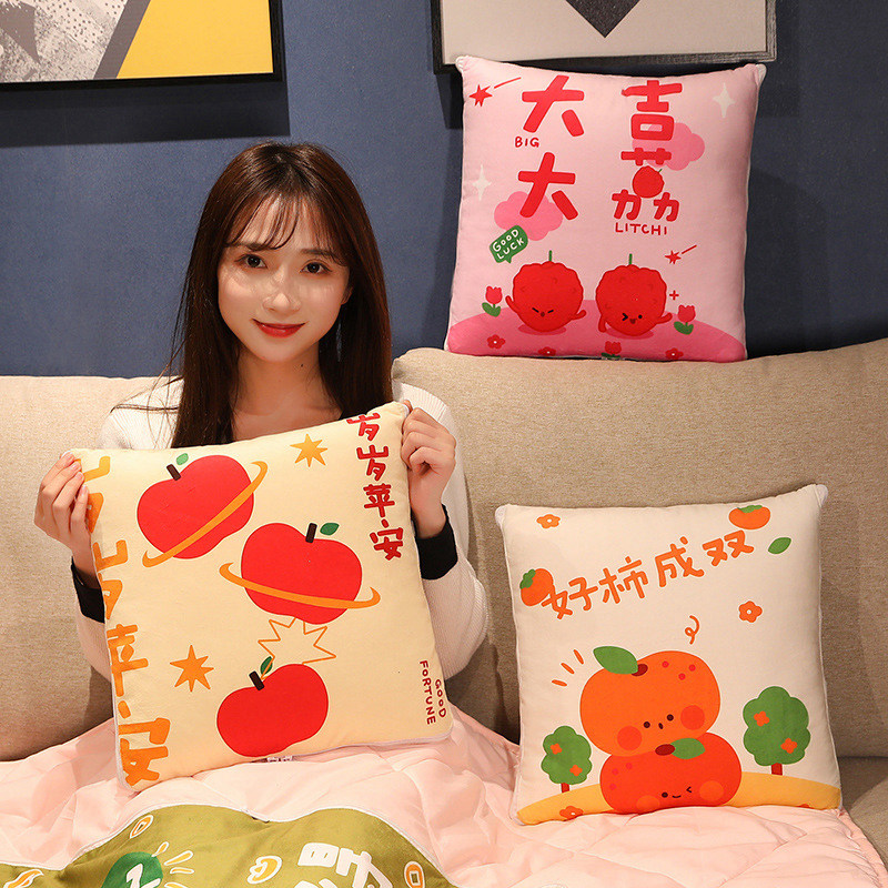 柿柿如意印花抱枕被子两用午休汽车折叠车用枕头办公室午睡靠枕