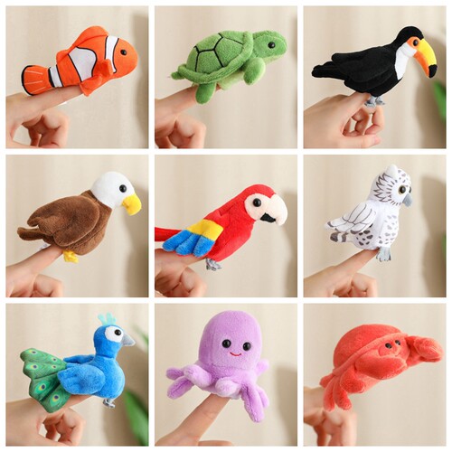 可爱海洋动物鲨鱼手指玩偶宝宝睡前故事道具鸟类孔雀老鹰章鱼指偶