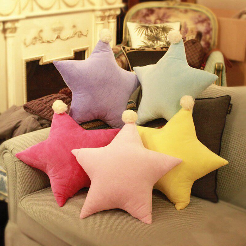 ins床头沙发靠垫背彩色毛球月亮星星抱枕靠枕飘窗摆设儿童房装饰