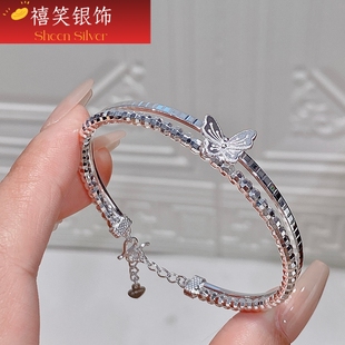 禧笑足银999蝴蝶碎银子纯银手镯女年轻款手镯手链小众设计感手环