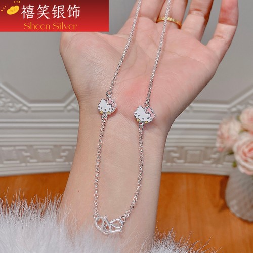 禧笑足银999银项链女宝可爱kt猫宝宝锁包链子儿童项链