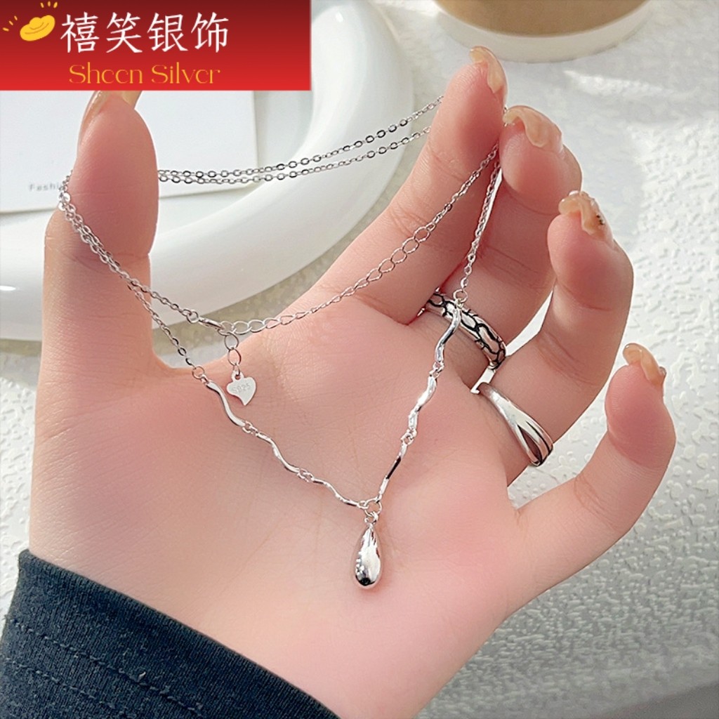禧笑925银波浪水滴纯银项链女小众轻奢高级感锁骨链简约毛衣链,饰品/流行首饰/时尚饰品新,银饰项链,淘宝优惠券,粉丝福利购,淘宝优惠卷
