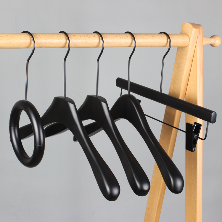 网红女装实木衣架黑色木头衣挂衣撑套装无痕裤架裤夹服装店衣架