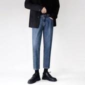 型牛仔裤 版 夏季 薄款 潮 高级感男士 宽松直筒复古休闲折痕九分裤 西裤