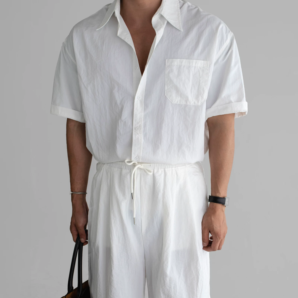 美式棉麻衬衫套装男单口袋短袖开衫亚麻透气五分短裤休闲运动一套,男装,衬衫,淘宝优惠券,粉丝福利购,淘宝优惠卷