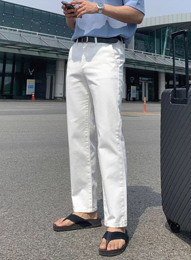 美式白色牛仔裤男潮牌宽松直筒休闲长裤子百搭显瘦工装裤欧货布裤